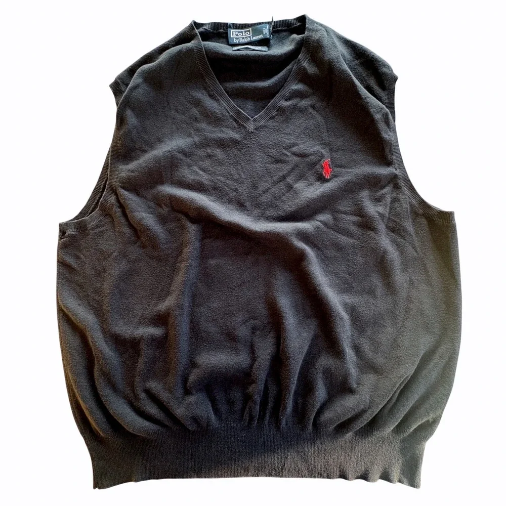 Polo Ralph Lauren Mens XXL Black Pima Cotton V-Neck Sweater Vest Red Pony Preppy